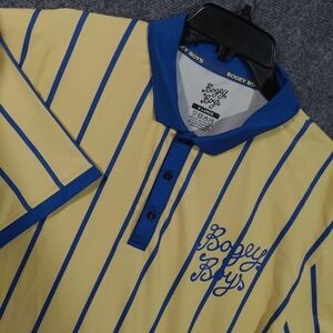 Bogey Boys Polo Shirt Mens XL Yellow Blue Stripe Golf Performance Jersey